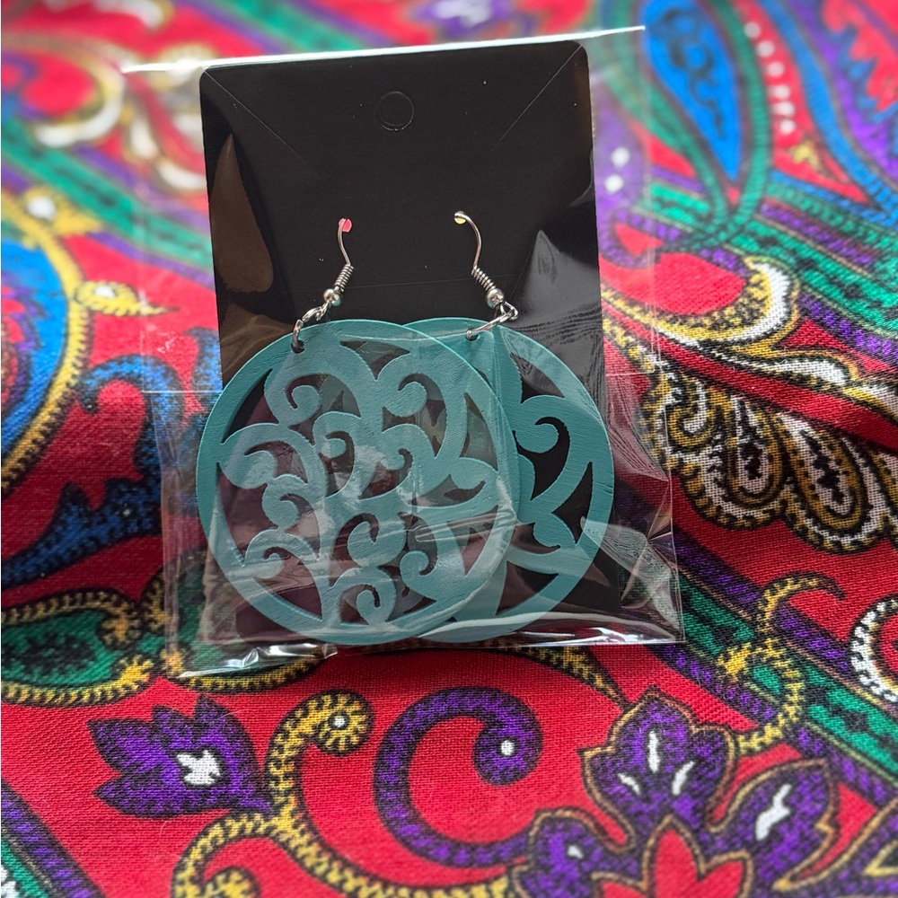 Elegant Teal Filigree Earrings - NWOT
